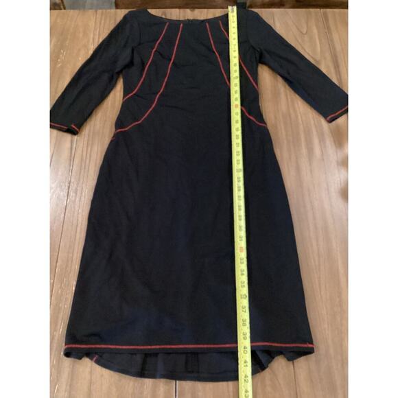 David Meister Black red stitch detail Knee Length sheath Dress 3/4 Sleeves 10 - Picture 12 of 12
